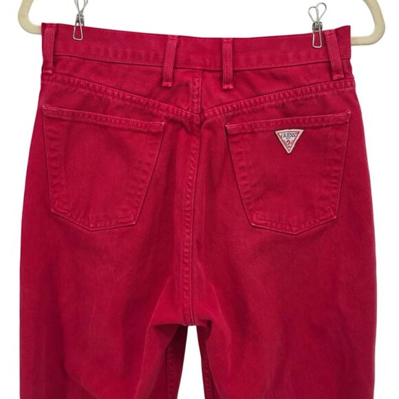 Vintage Guess Womens 31 Jeans High Rise Red Denim Barrel Mom Made In USA 1990s - Picture 4 of 12